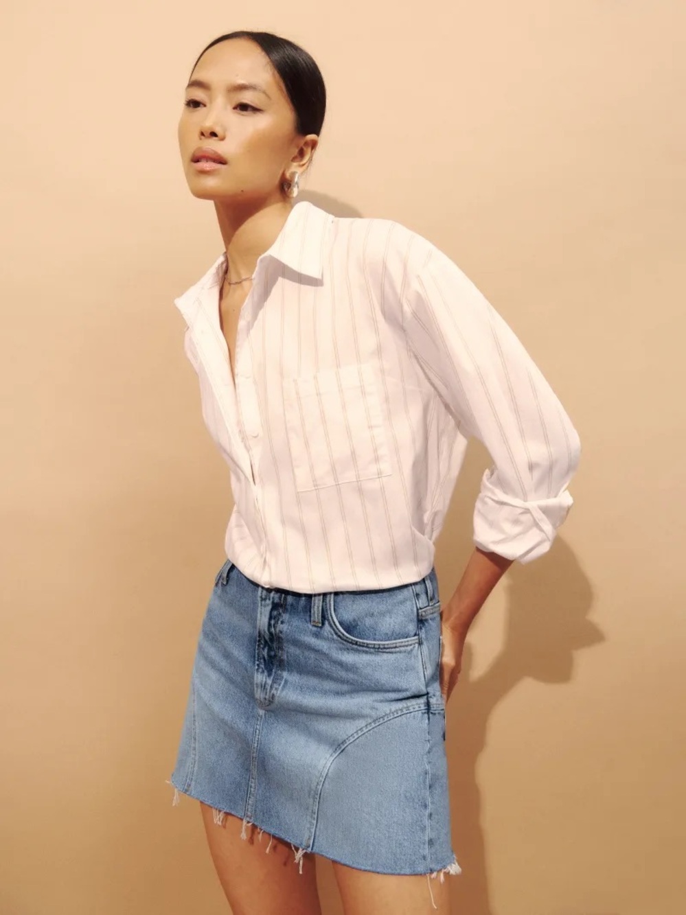 Reformation Light Wash Denim Mini Skirt